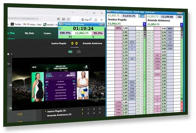 Tennis trading screen